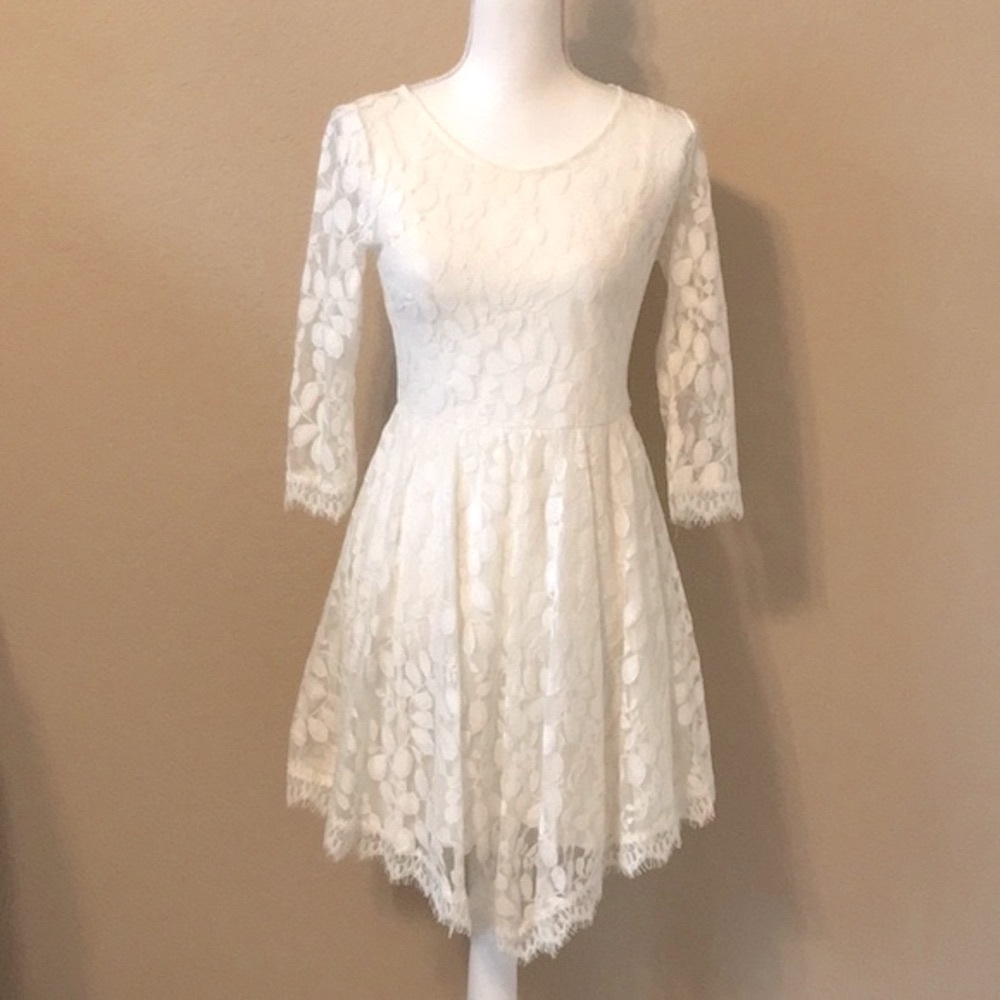 Free People White Lace Asymmetrical Mini Dress